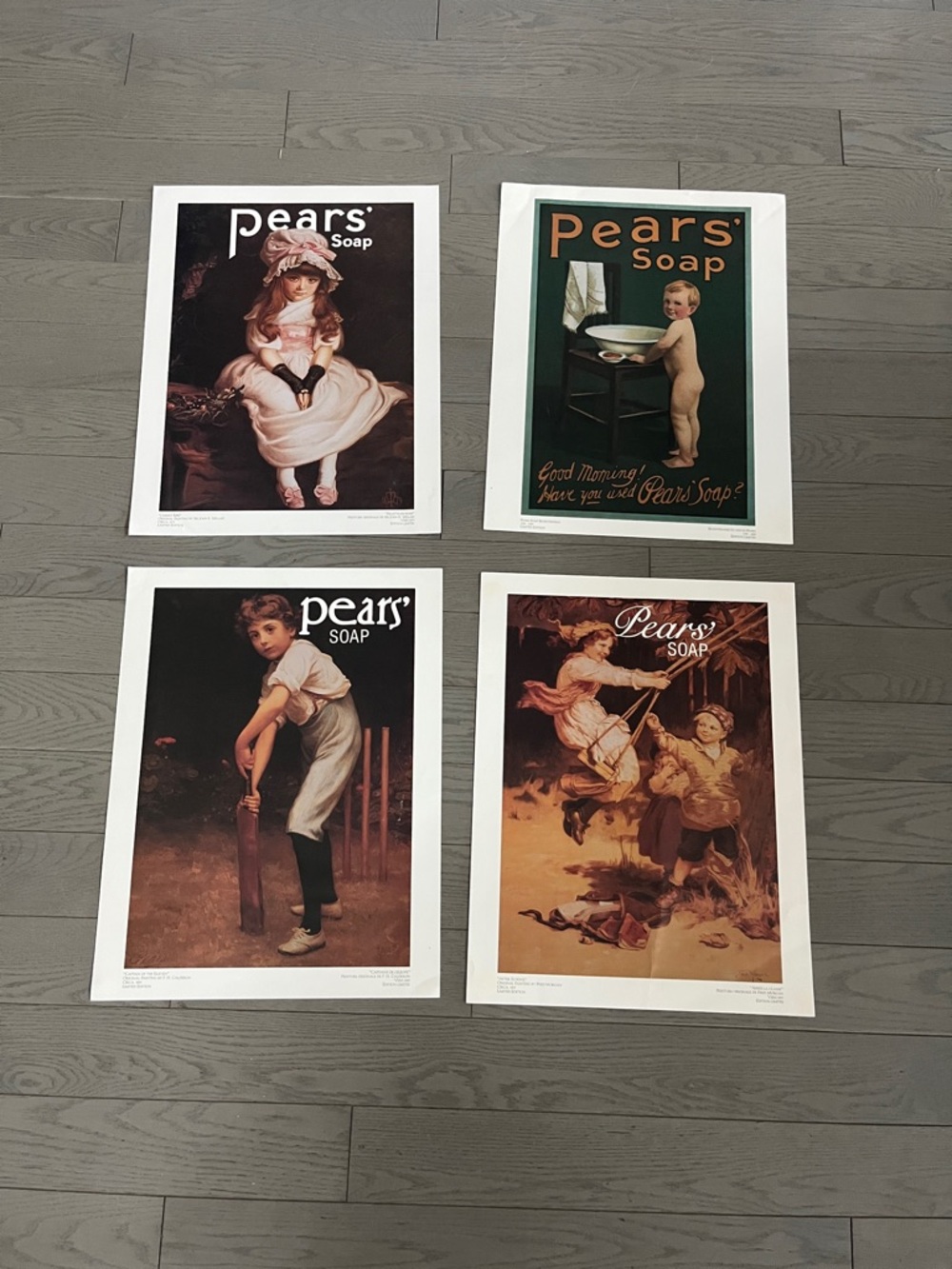 4 PEARS' SOAP Vintage Advertising Art Posters 17.5" x 13.5" Good Condition '80s